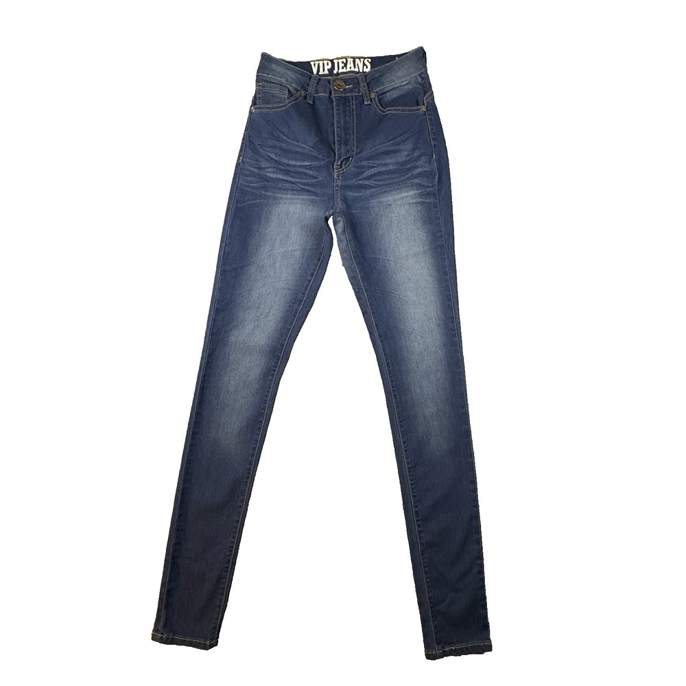 VIP Jeans Women's 1/2 (24.5x31) Blue Stretch Faded High Rise Skinny Jeans